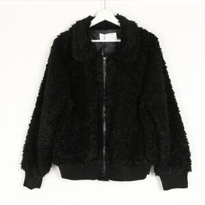 Mustard Seed Furry Zip Up Jacket Black NWT